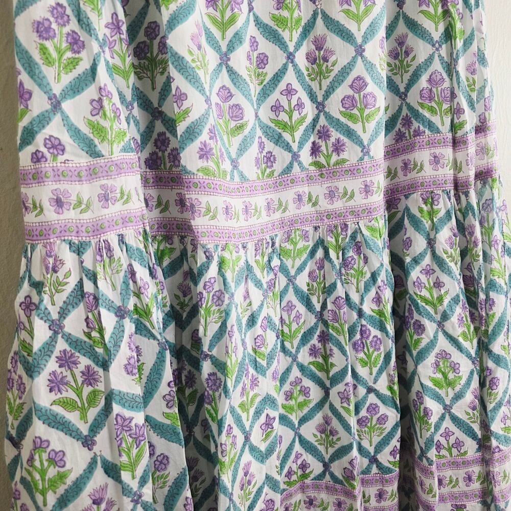 Alicia Bell Sutton Turquoise Purple Floral Silk Blend Tiered Maxi Skirt - Picture 7 of 12
